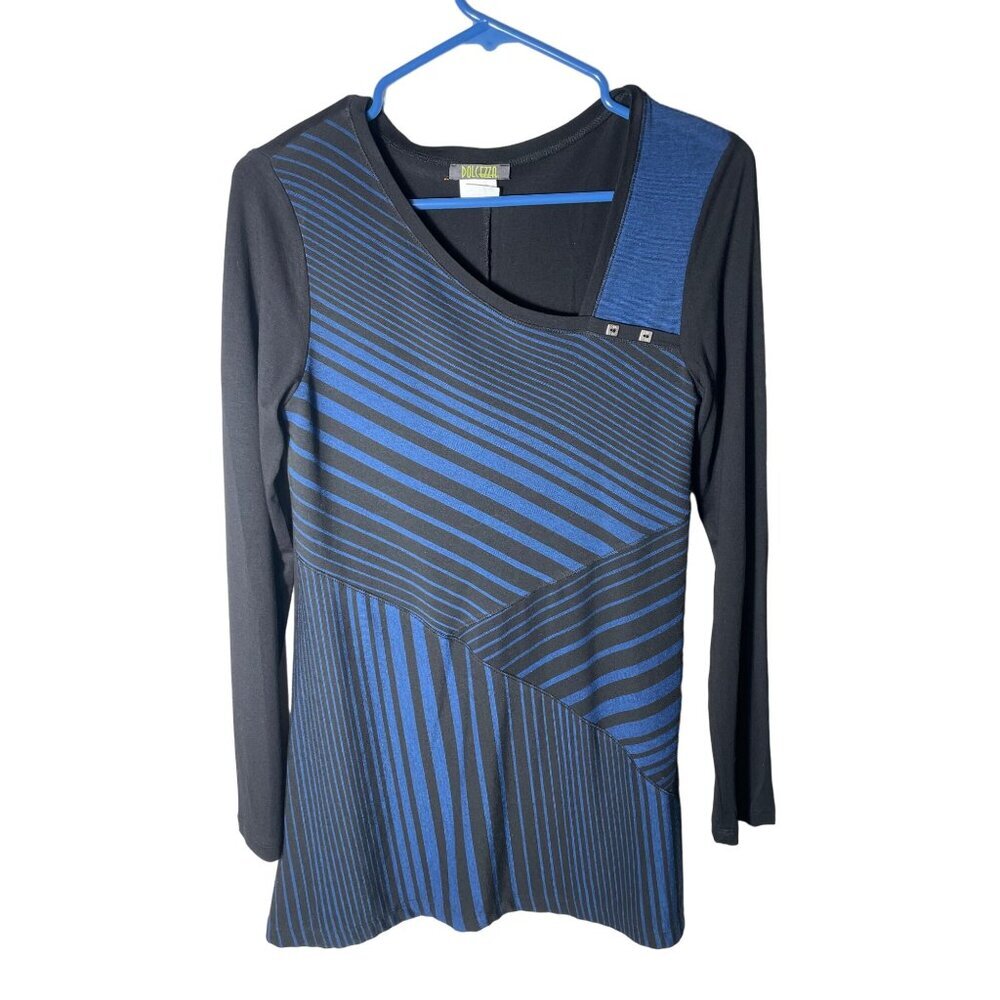 Dolcezza Women's Size Small Blue and Black Long Sleeve Shirt Blouse